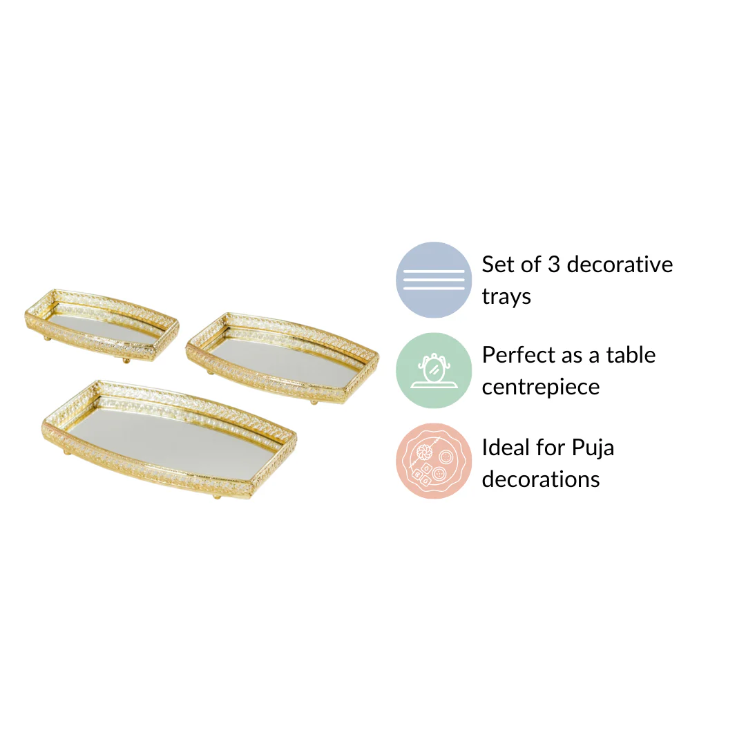 Luxury Mirror Tray Gold Set Of 3 - Image 8