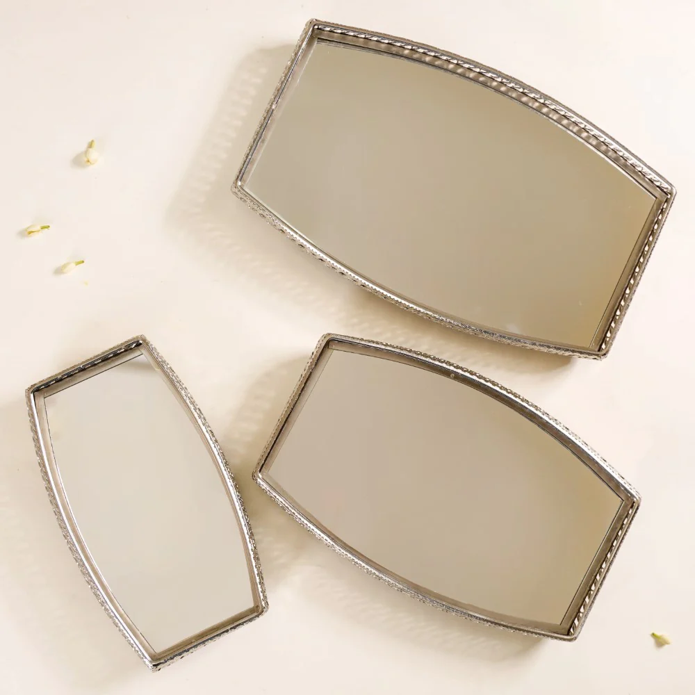 Luxury Mirror Tray Silver Set Of 3 - Image 3
