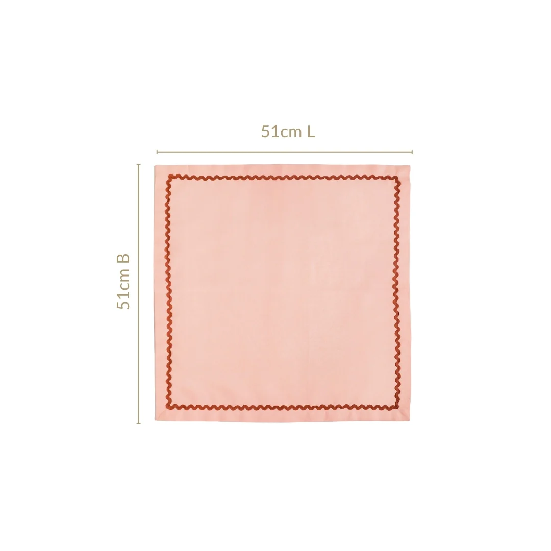 Madeline Peach Cotton Napkin Set Of 4 With Rick Rack - Image 3