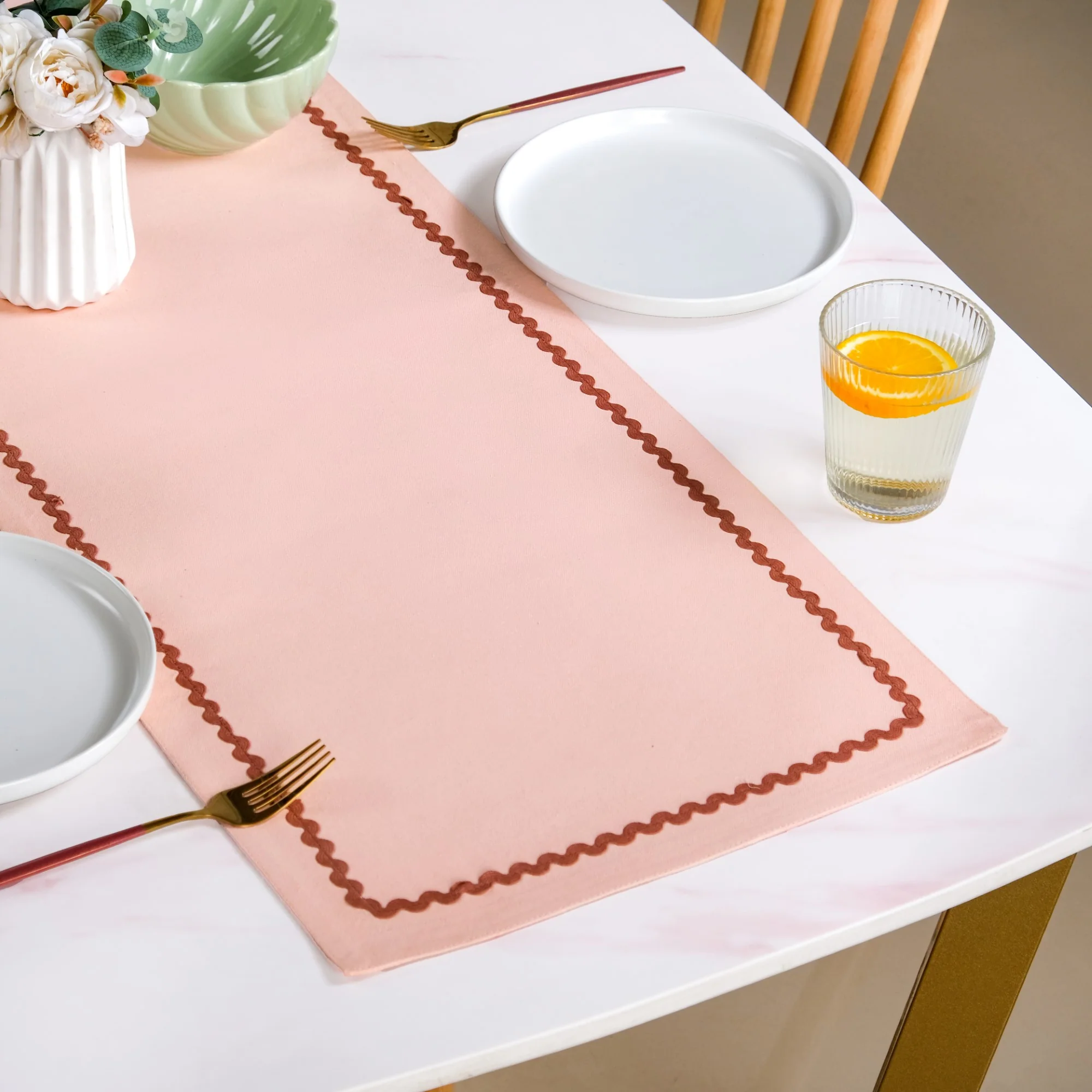 Madeline Rick Rack Cotton Table Runner Peach 183x36cm - Image 8