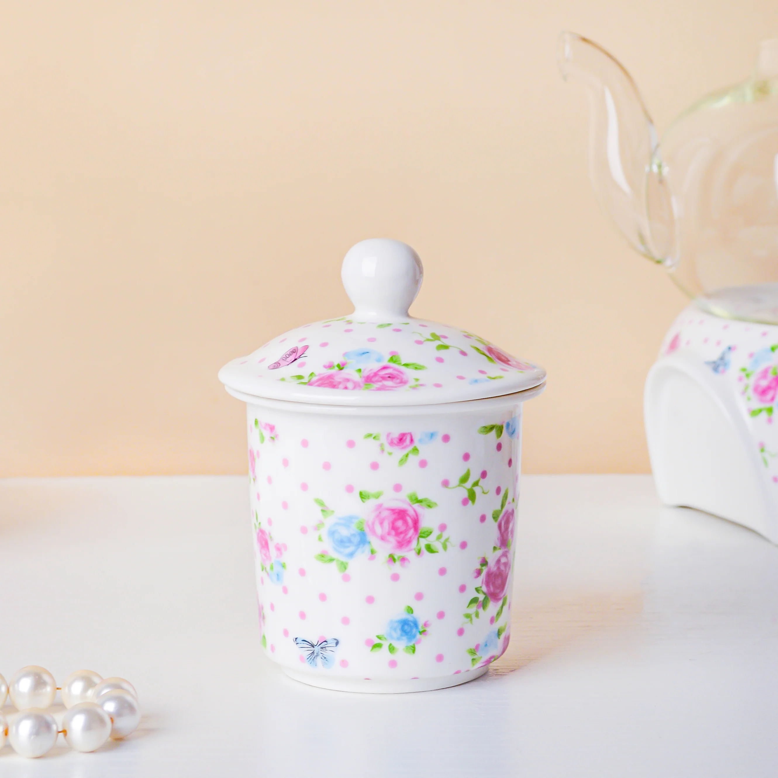 Magnolia Pink And Blue Glass Teapot With Warmer Base 700 ml - Image 6