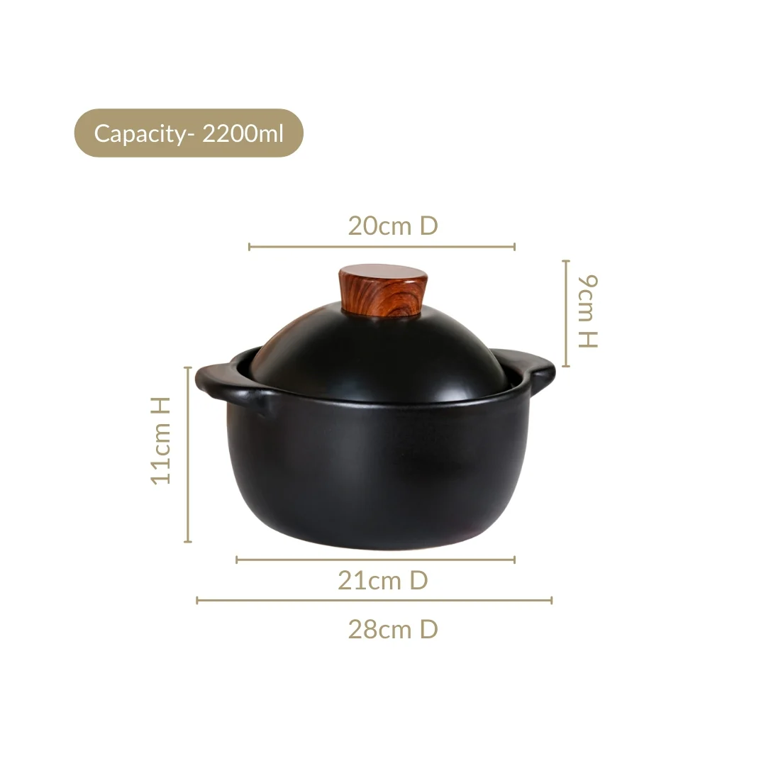 Maison Black Ceramic Clay Pot For Cooking 2200ml - Image 3