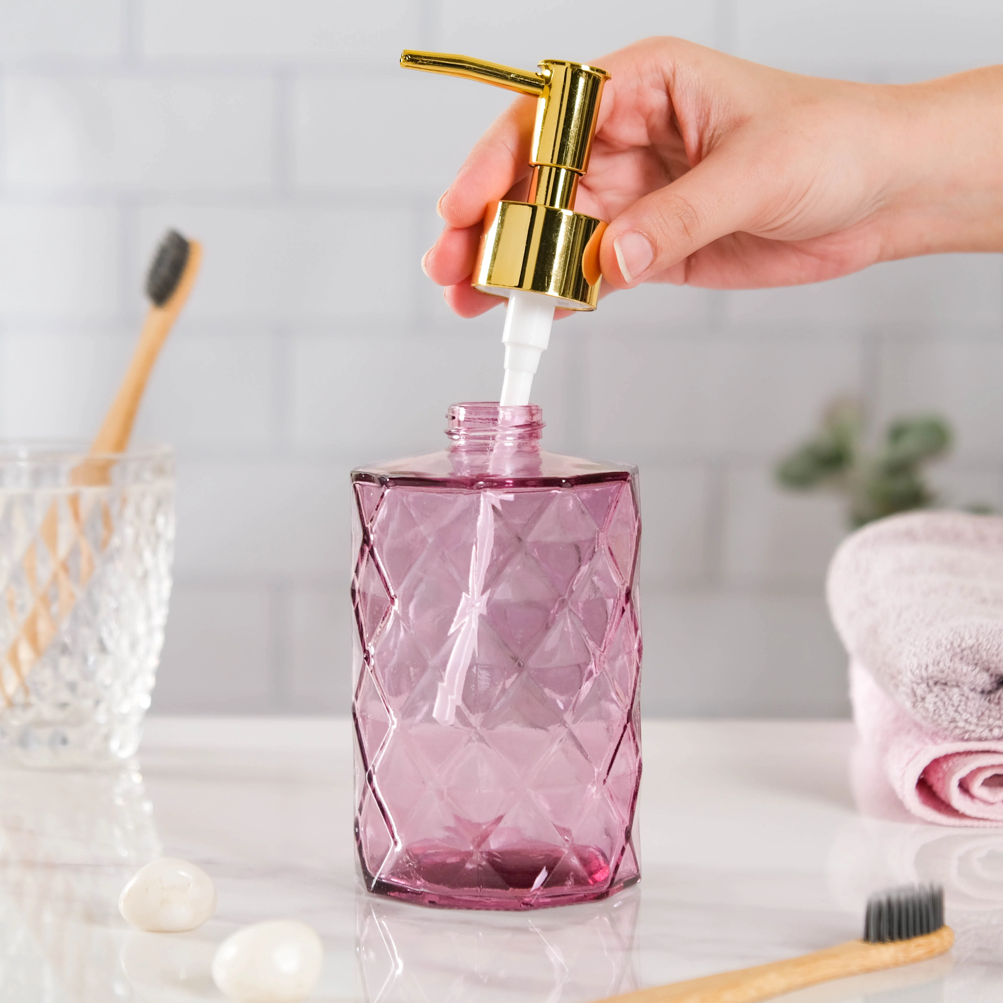 Majestic Purple Textured Glass Dispenser With Nozzle - Image 4
