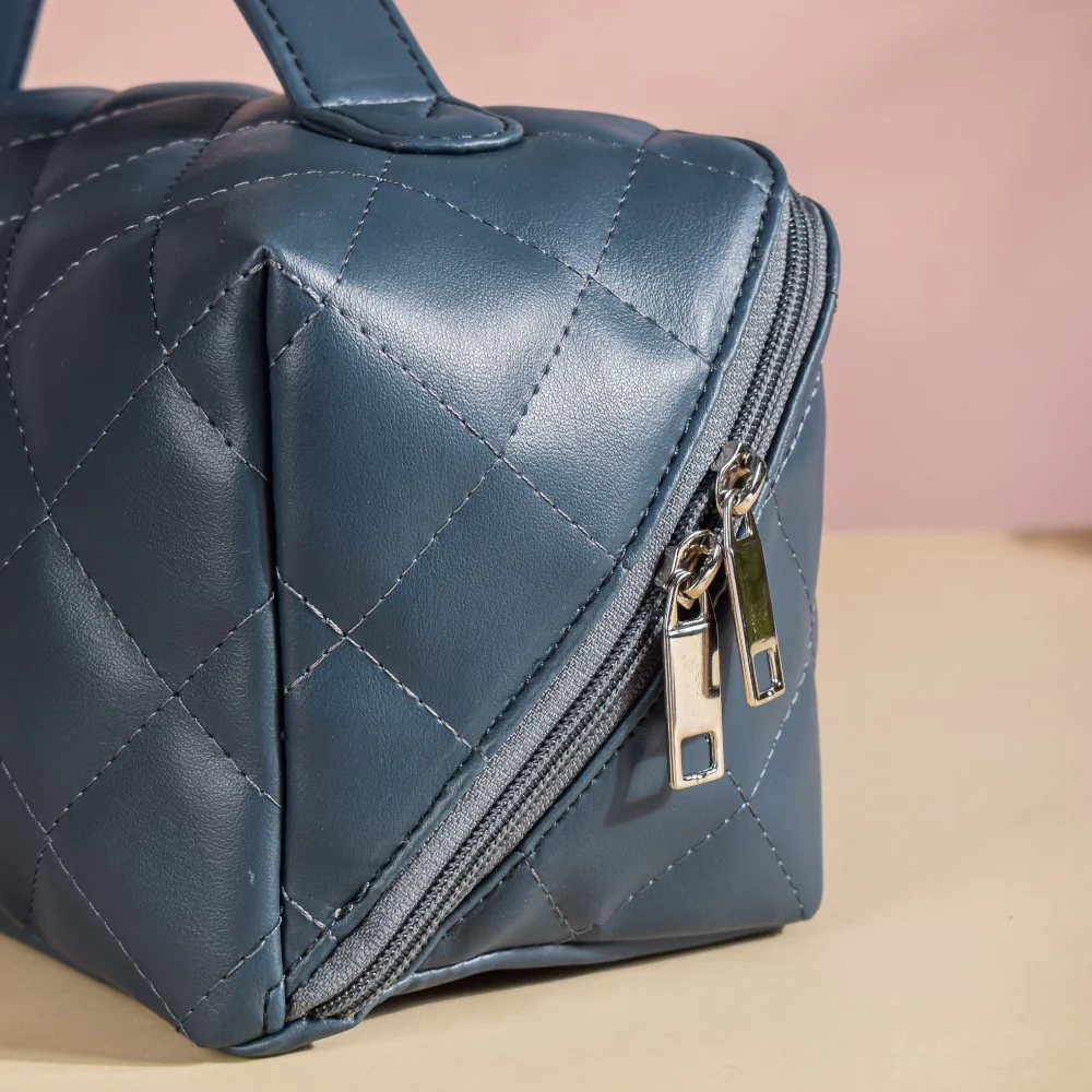 Makeup Pouch With Diagonal Side Zip Blue Grey Large - Image 12