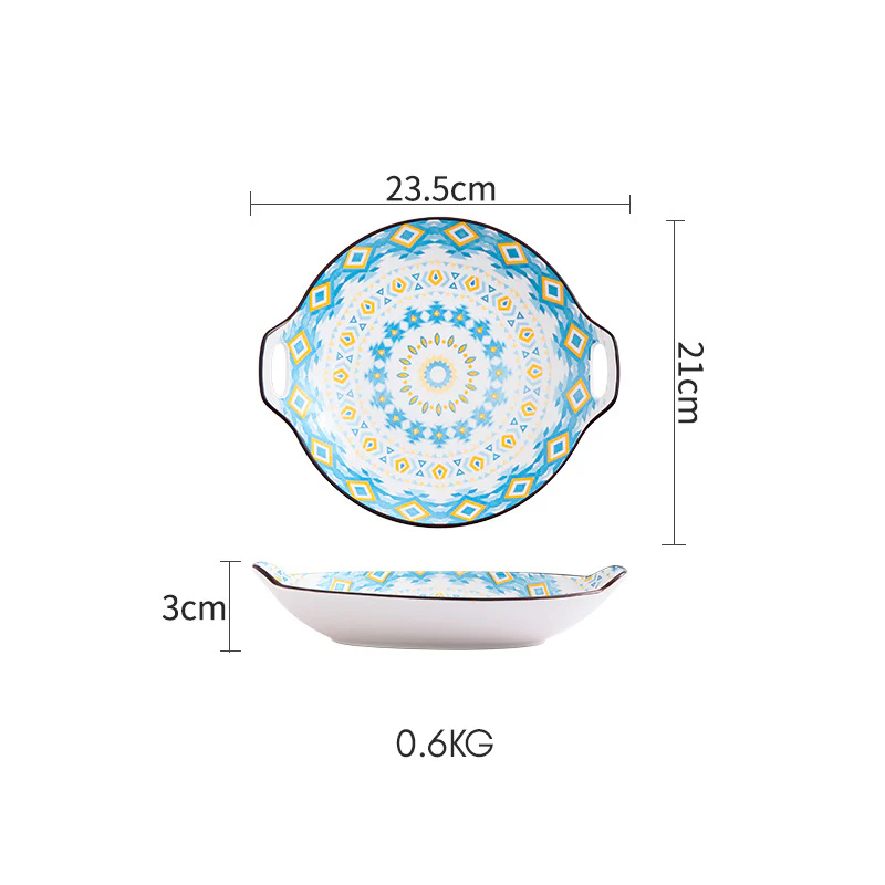 Mandala Blue Ceramic Round Plate With Handle - Image 8