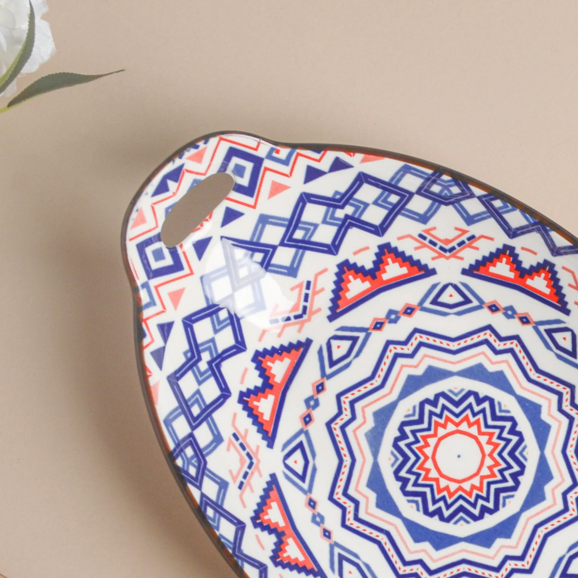 Mandala Blue Ceramic Baking Plate With Handle - Image 4