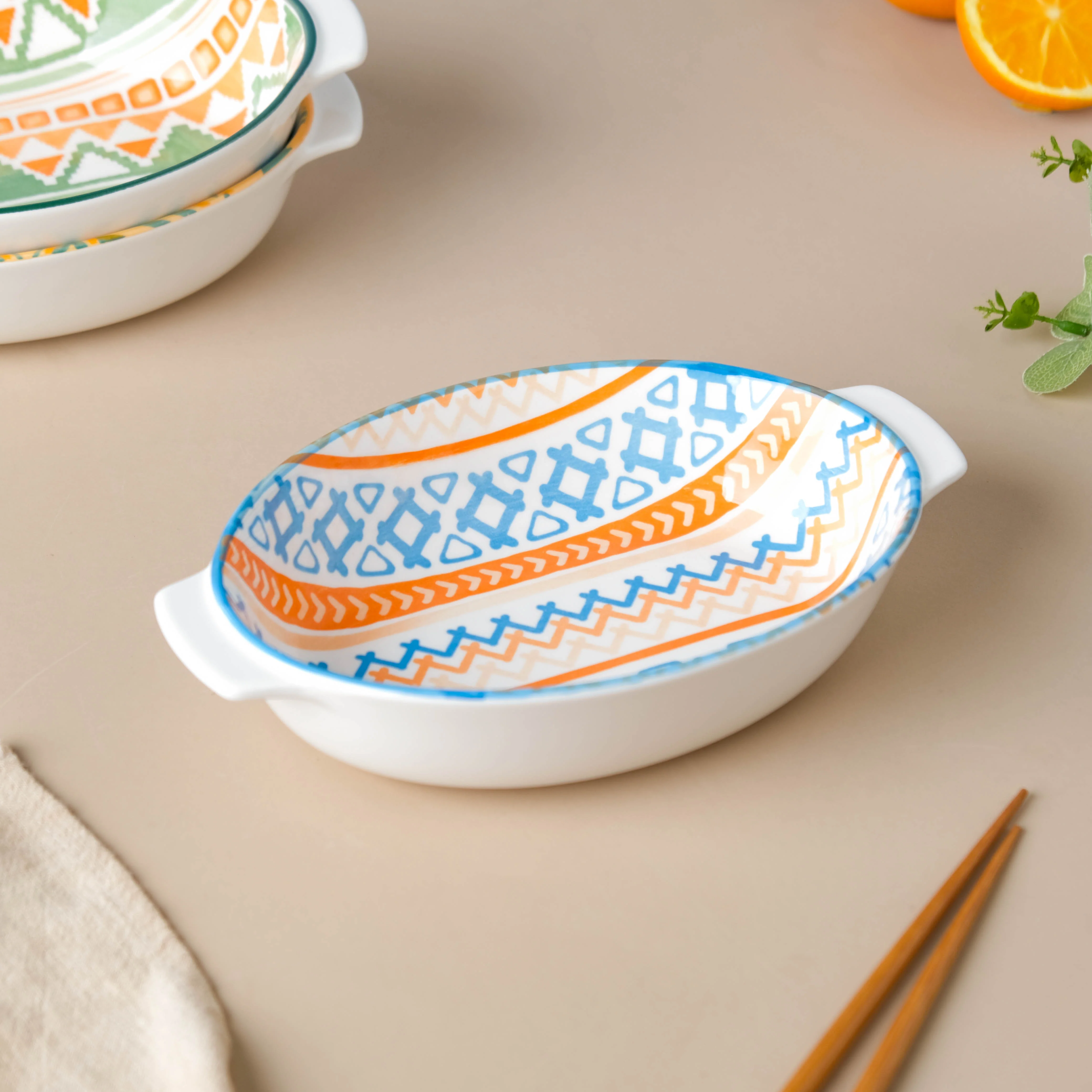 Mandala Ceramic Baking Dish With Handle 9 Inch - Image 2
