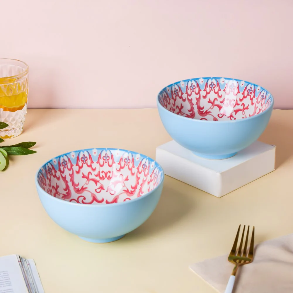 Mandala Ceramic Snack Bowl Blue 400ml Set Of 2