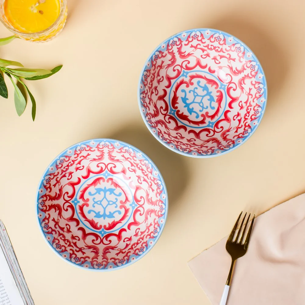 Mandala Ceramic Snack Bowl Blue 400ml Set Of 2 - Image 2