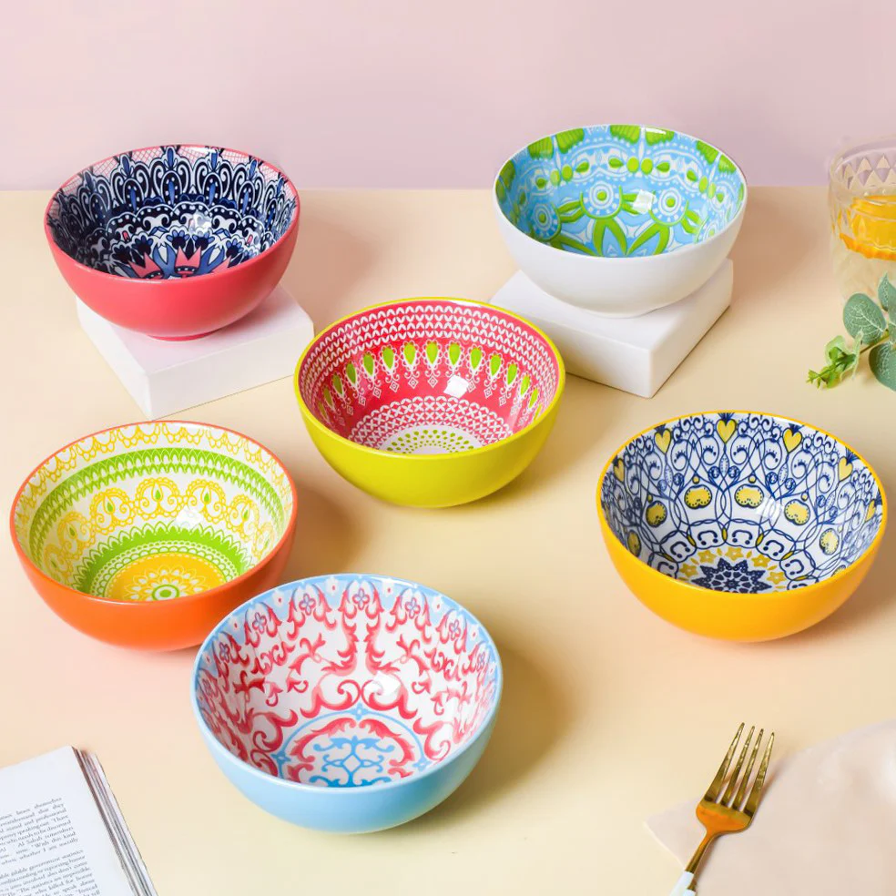 Mandala Ceramic Snack Bowl Blue 400ml Set Of 2 - Image 8