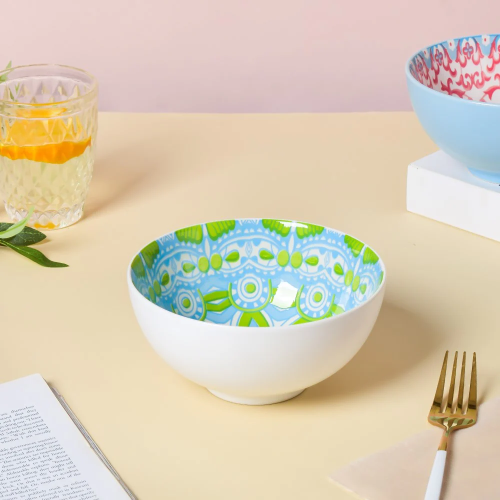 Mandala Ceramic Snack Bowl White 400ml Set Of 2 - Image 4