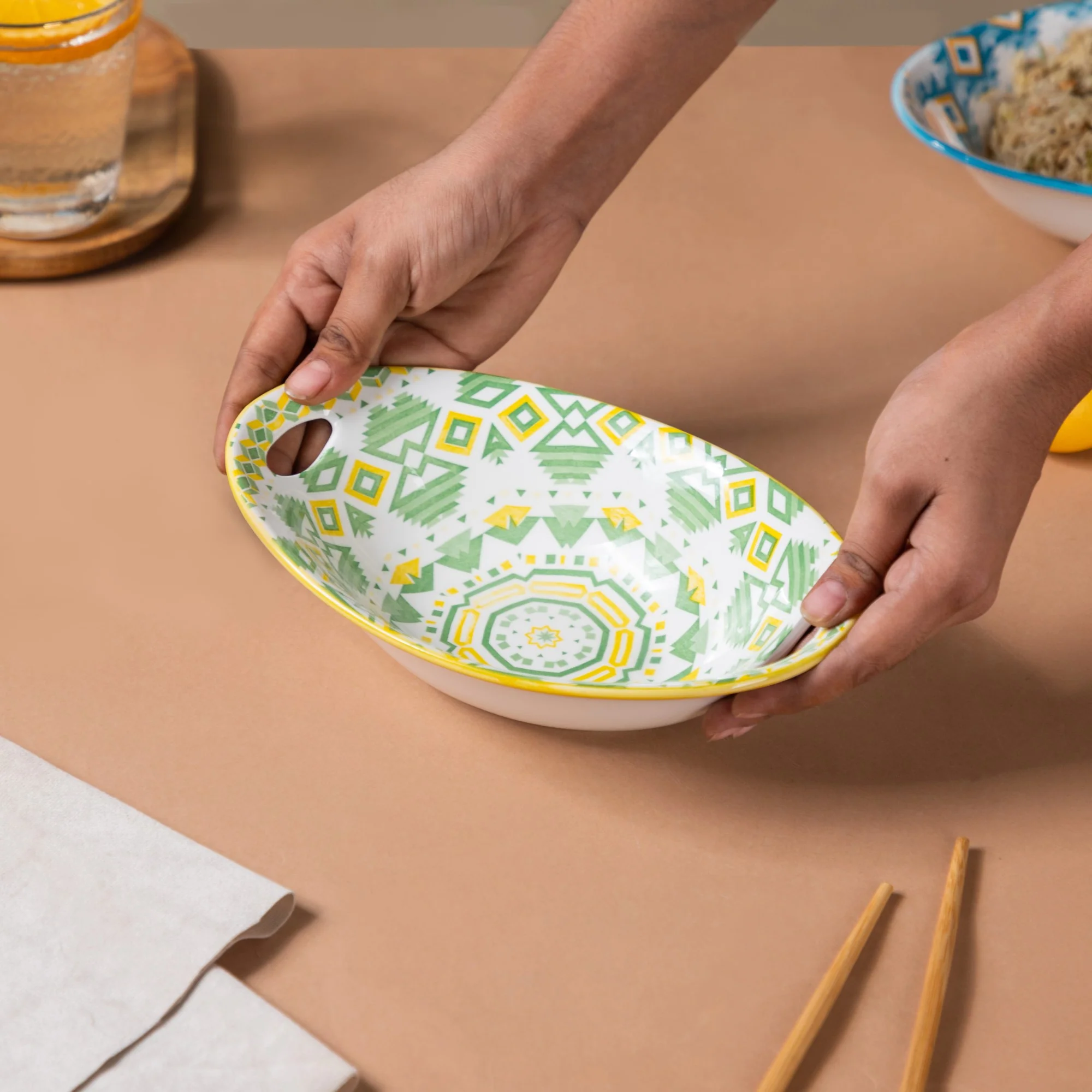 Mandala Diamond Baking Dish With Handle Green - Image 4