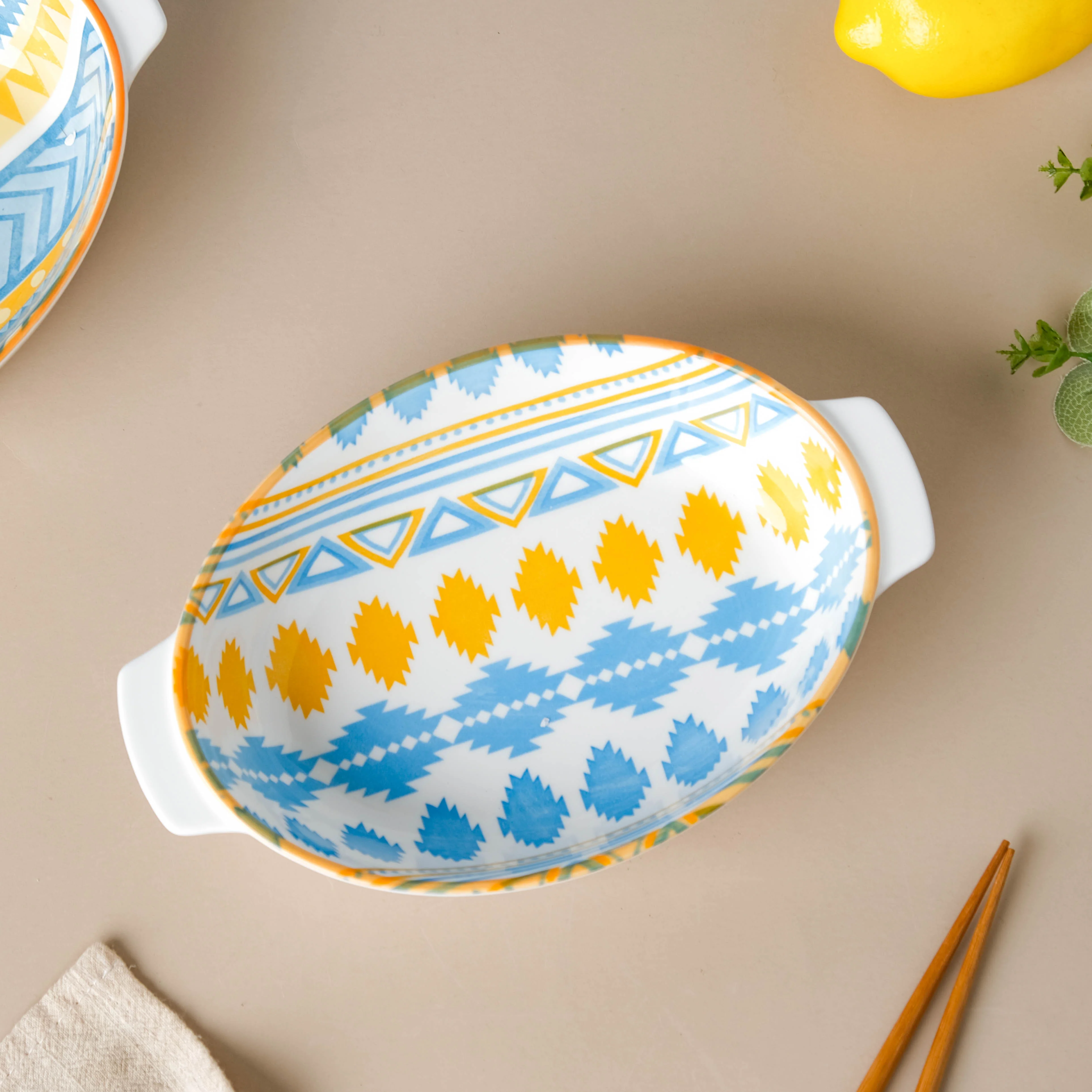 Mandala Geometric Baking Dish With Handle 9 Inch - Image 2