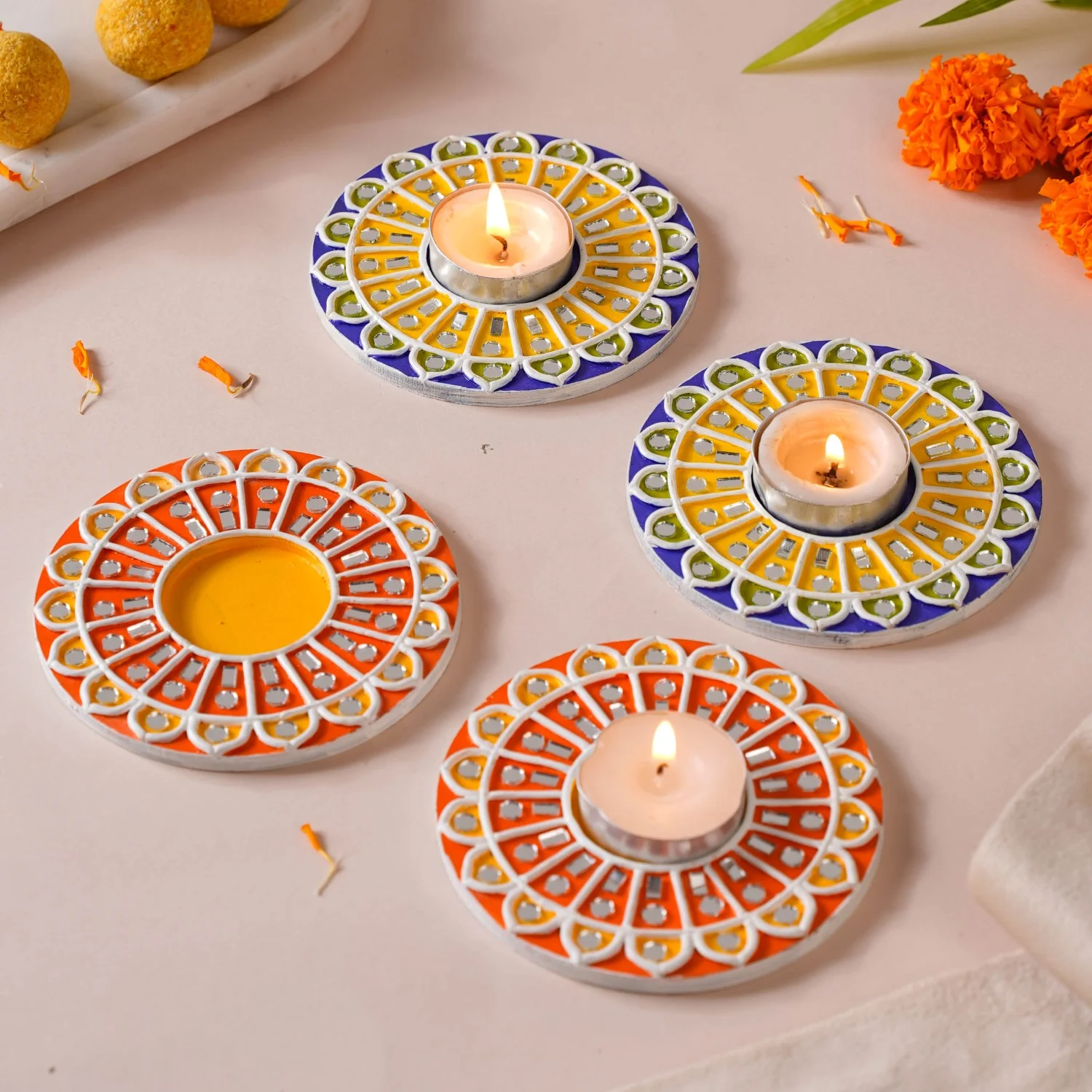 Mandala Lippan Art Tealight Candle Holder Set Of 4 - Image 9