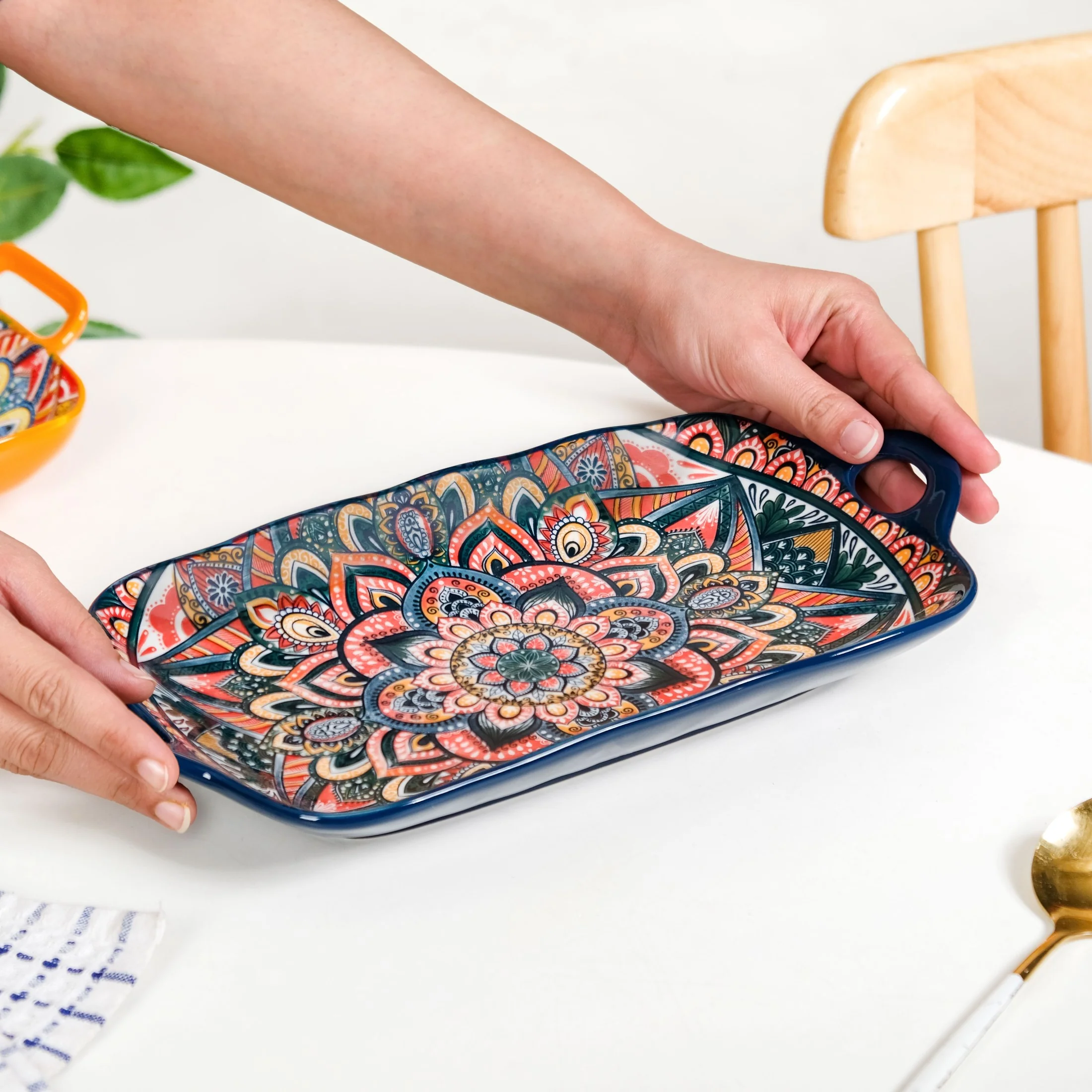 Mandala Melange Long Platter Dish Blue - Image 3