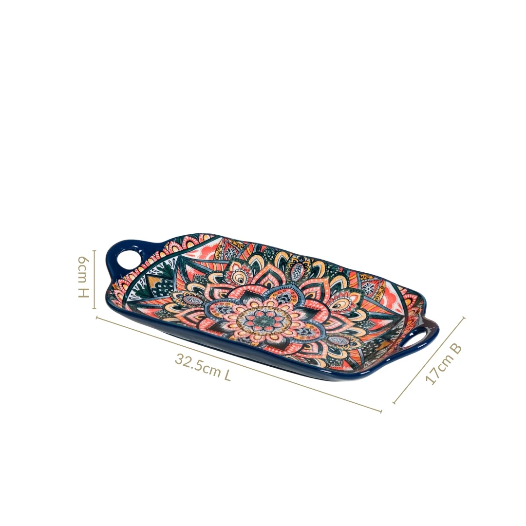 Mandala Melange Long Platter Dish Blue - Image 4