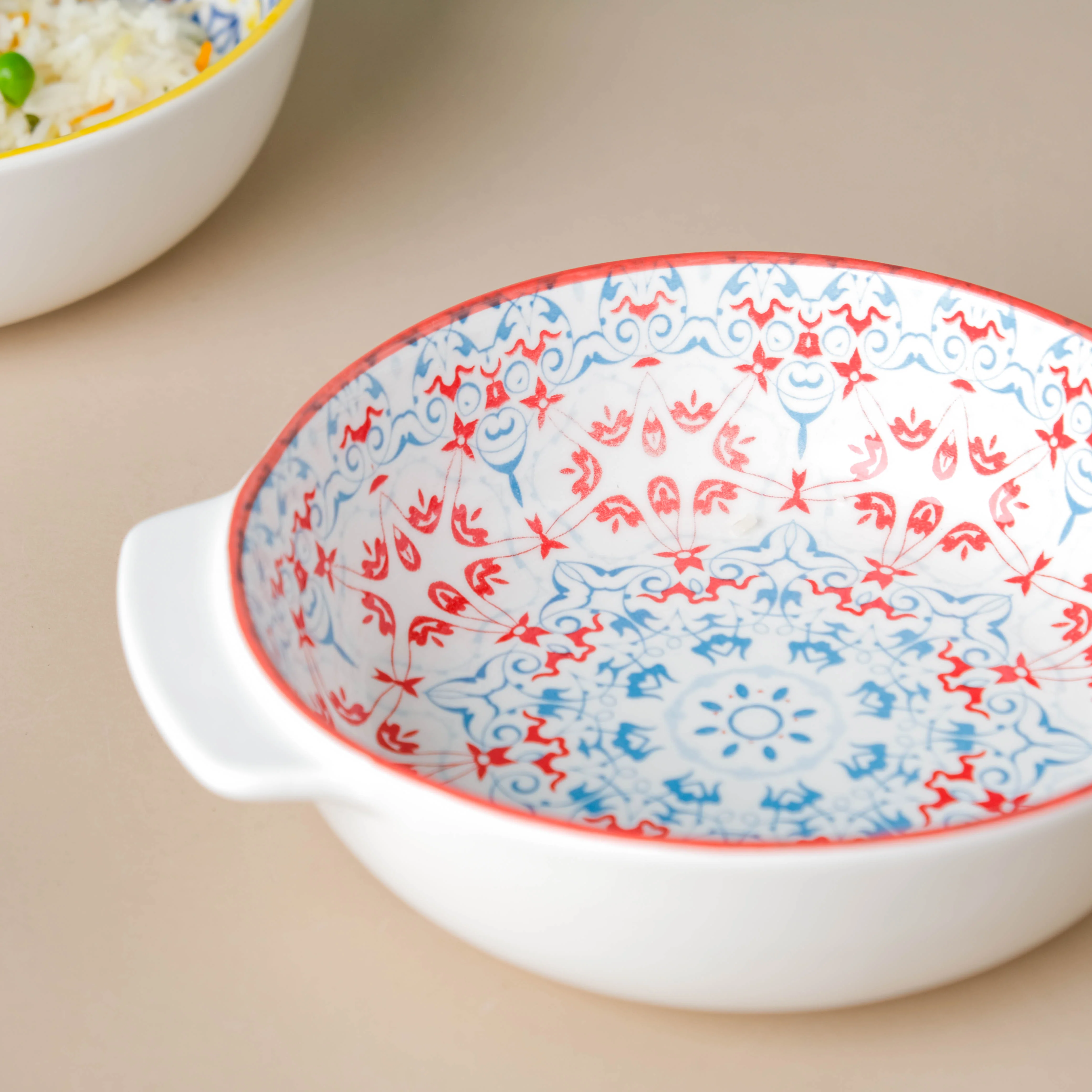 Mandala Red Floral Baking Dish With Handle 8.5 inch - Image 4