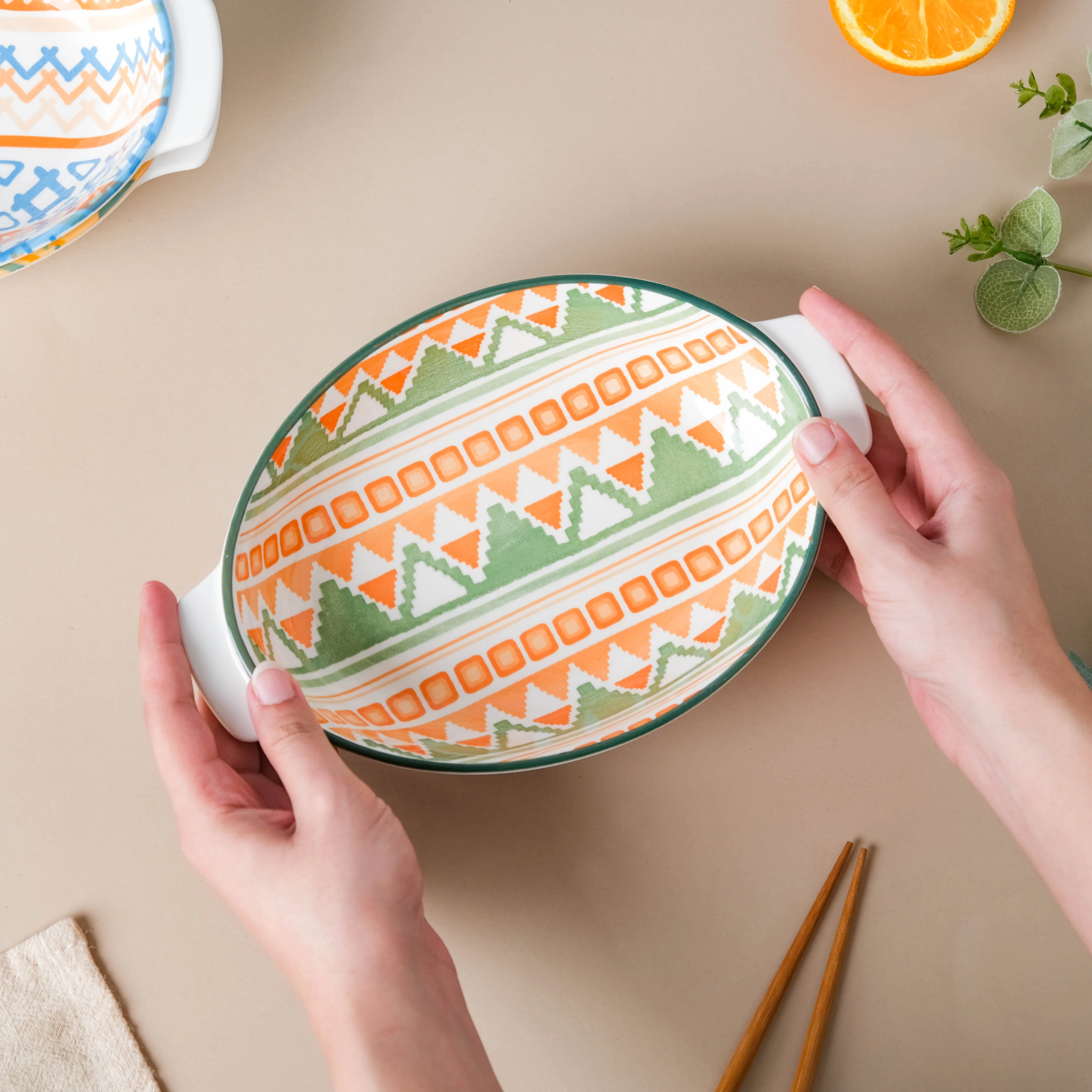 Mandala Temple Ceramic Baking Dish With Handle 9 inch - Image 2