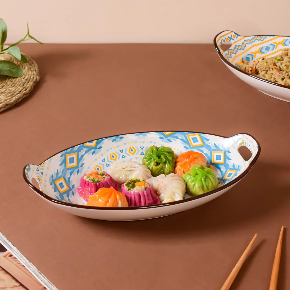 Mandala Yellow Diamond Ceramic Baking Plate With Handle - Image 2