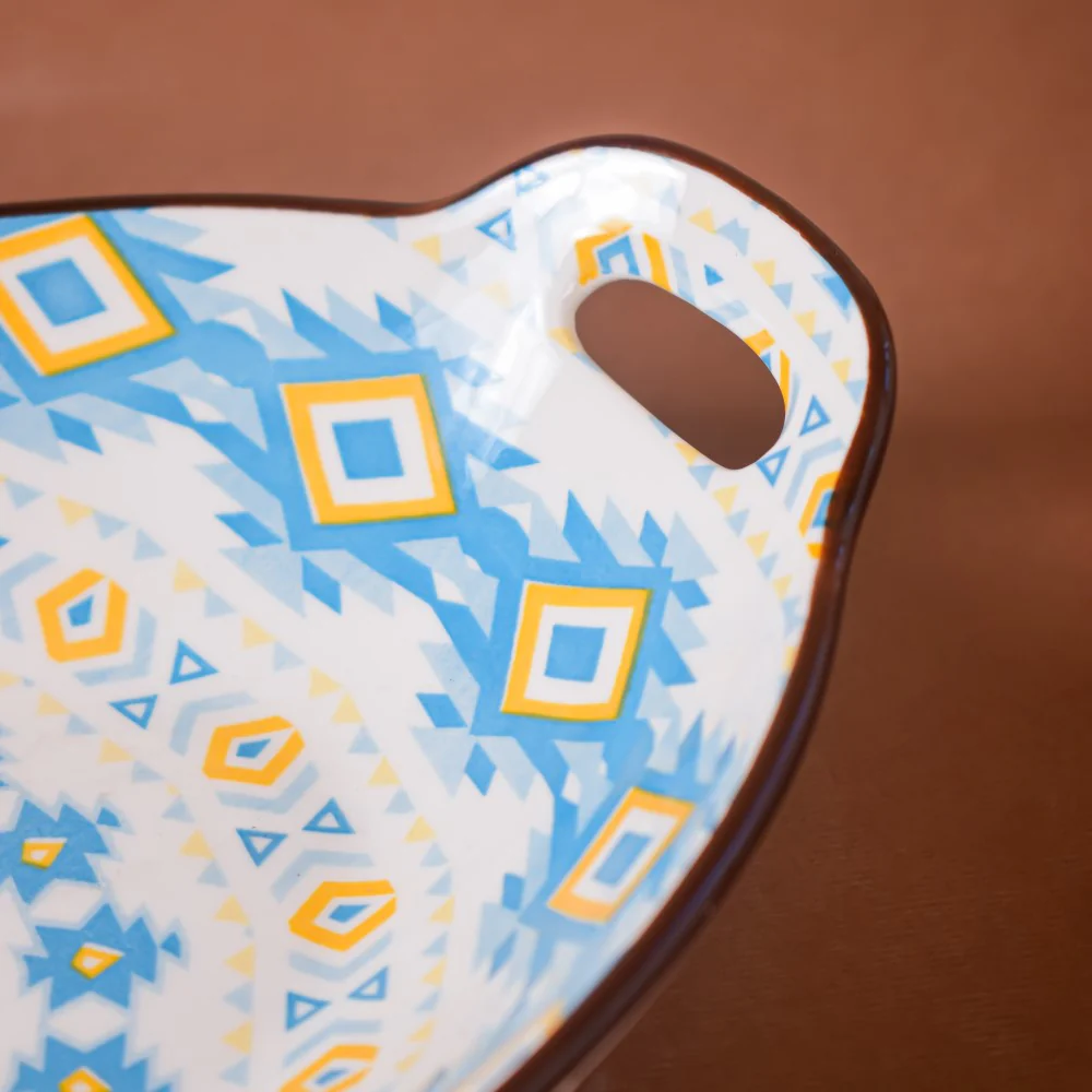 Mandala Yellow Diamond Ceramic Baking Plate With Handle - Image 6
