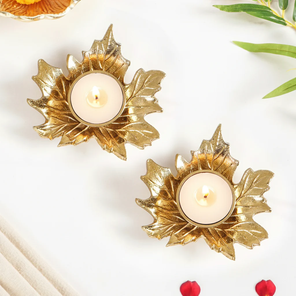 Maple Glow Aluminium Tealight Holder Set Of 2 In Festive Gift Box