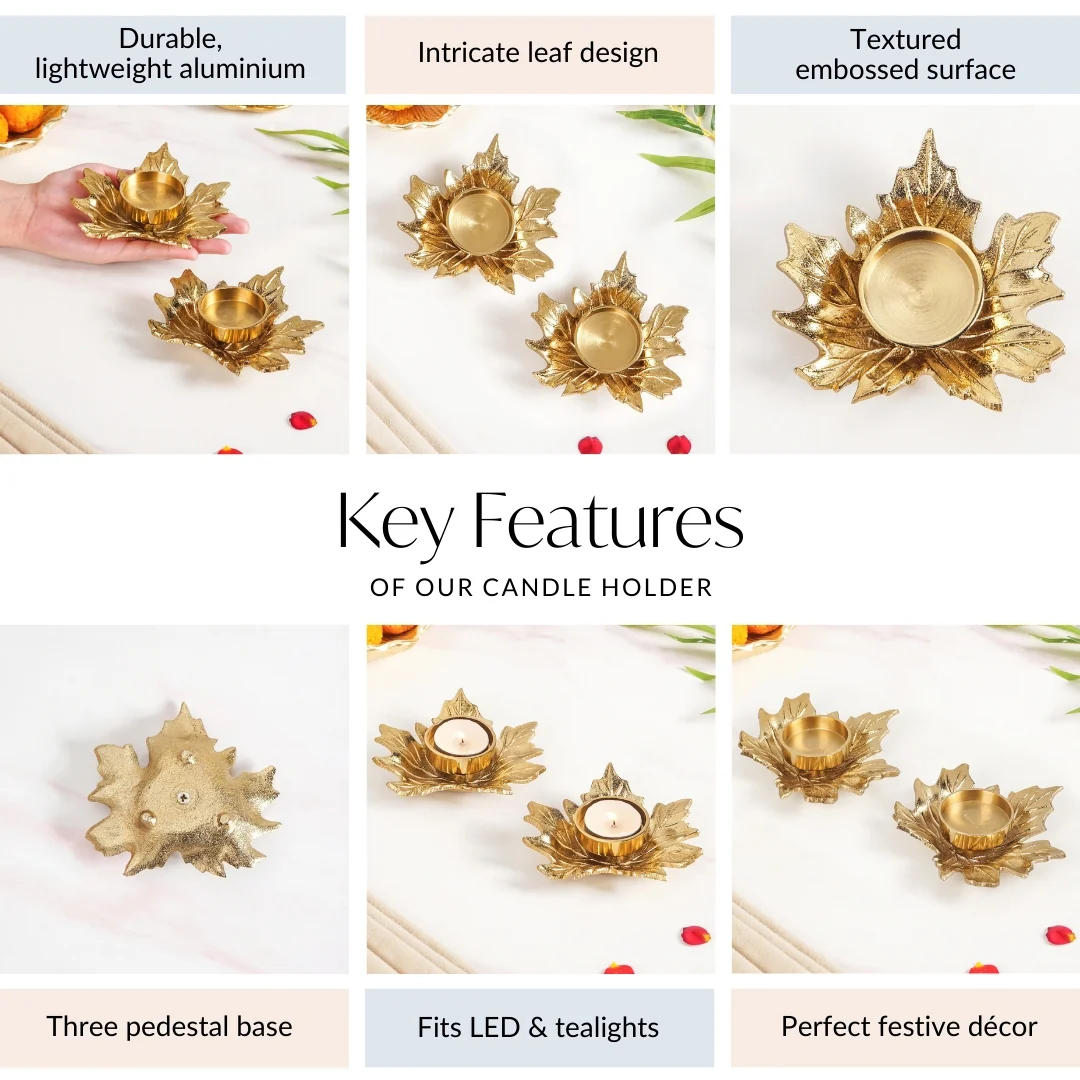 Maple Glow Aluminium Tealight Holder Set Of 2 In Festive Gift Box - Image 7