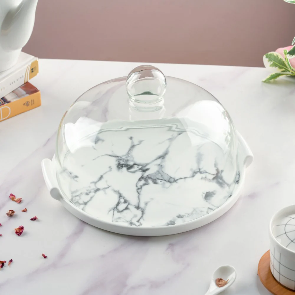 Marble Cake Plate With Cover 10 Inch - Image 6