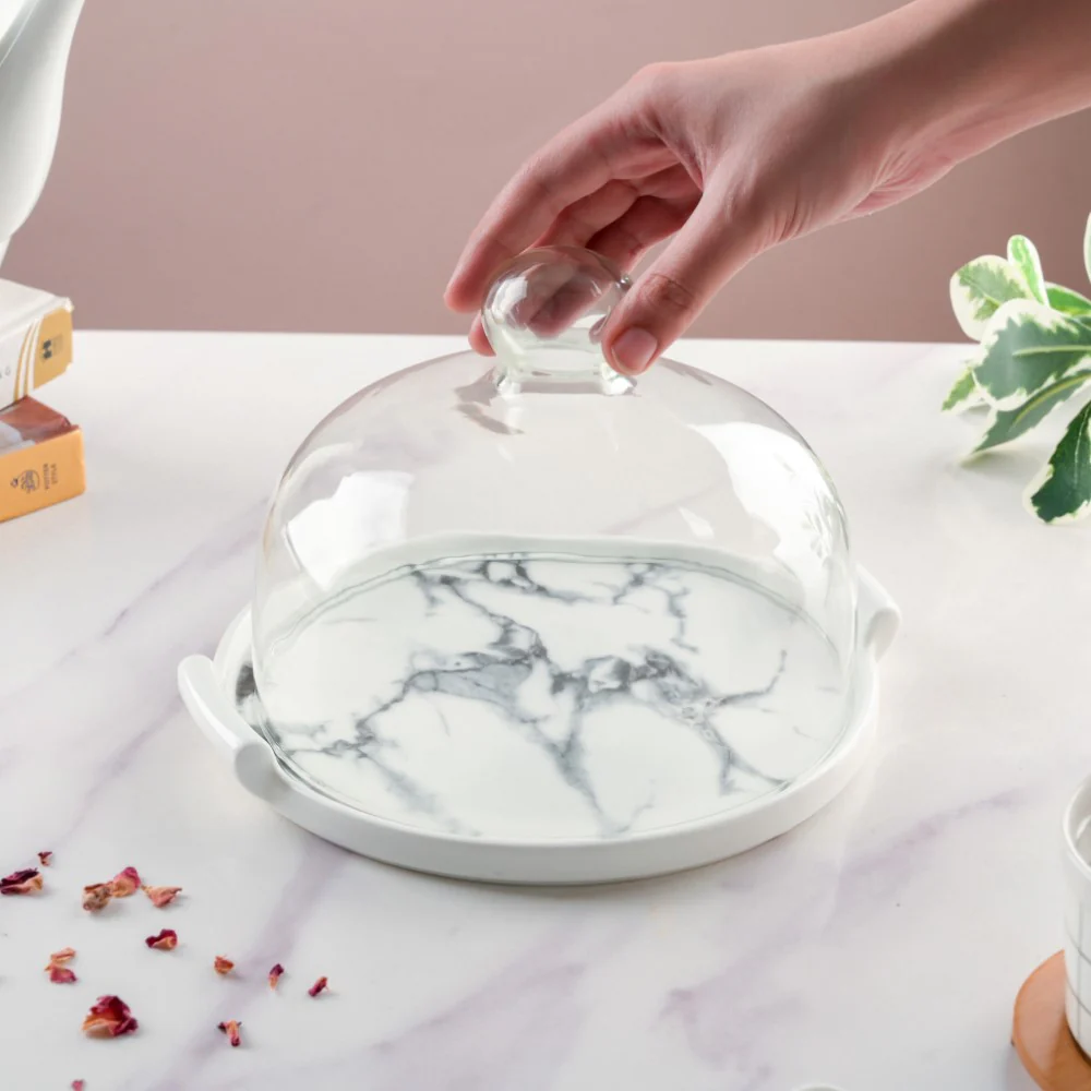 Marble Cake Plate With Cover 8.5 Inch - Image 2