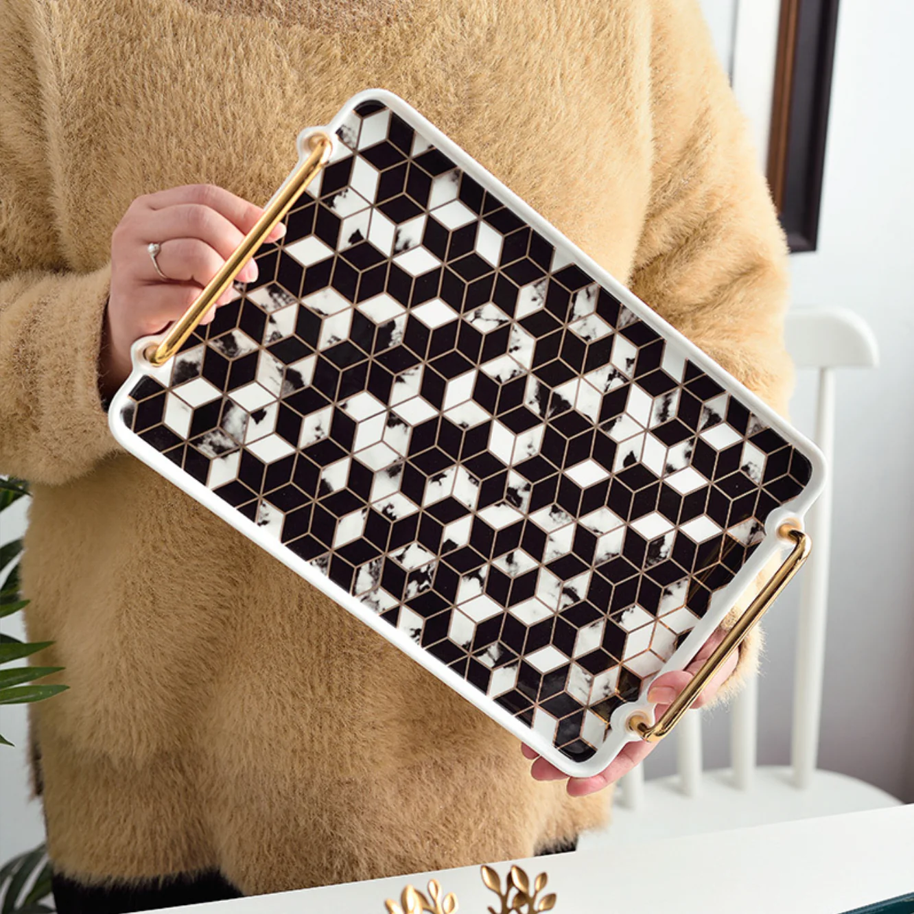 Marble Finish Tray With Handle - Image 11