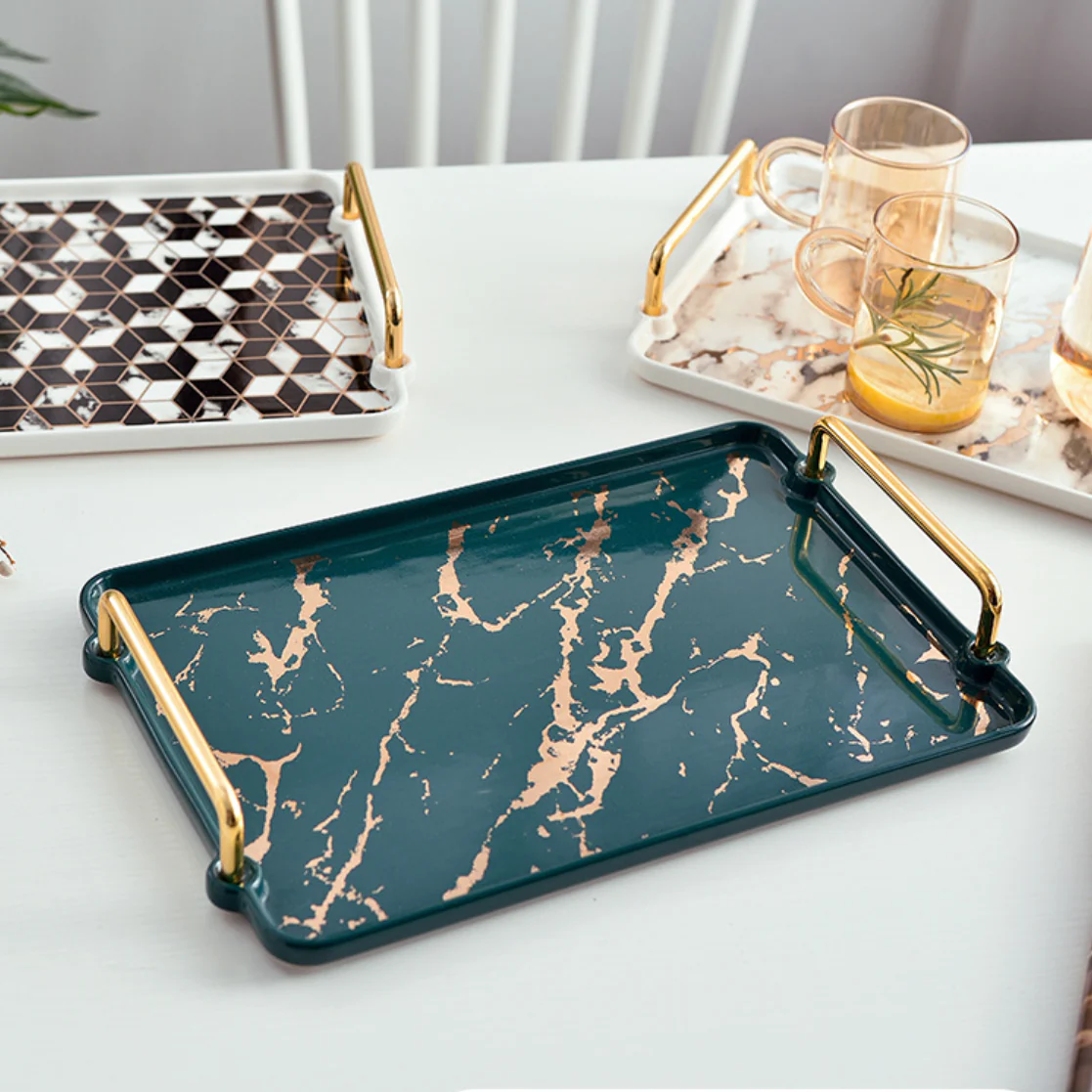 Marble Finish Tray With Handle - Image 12