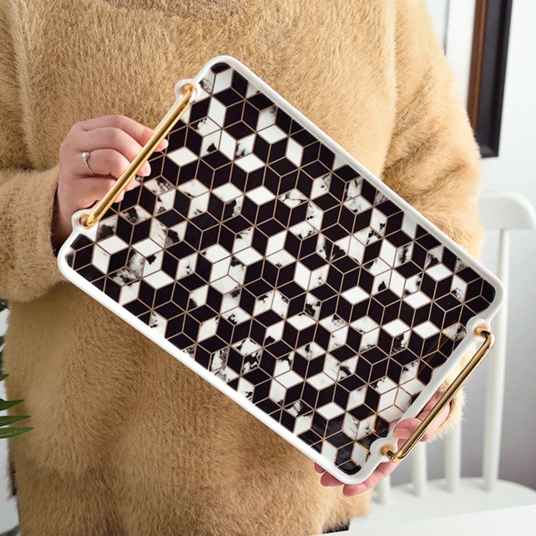 Marble Finish Tray With Handle - Image 13