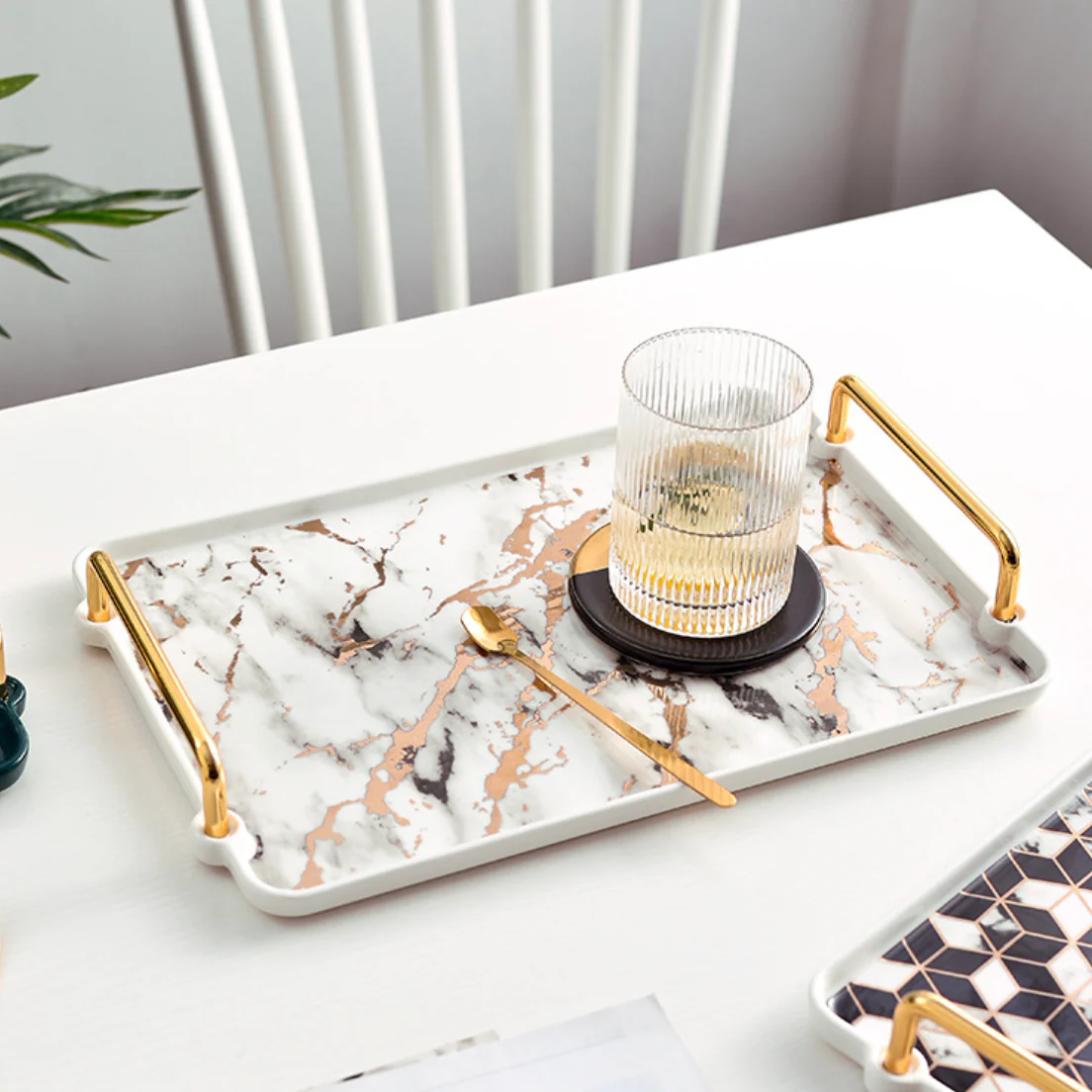 Marble Finish Tray With Handle - Image 3