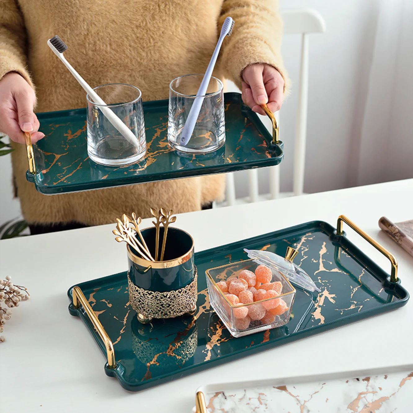Marble Finish Tray With Handle - Image 6