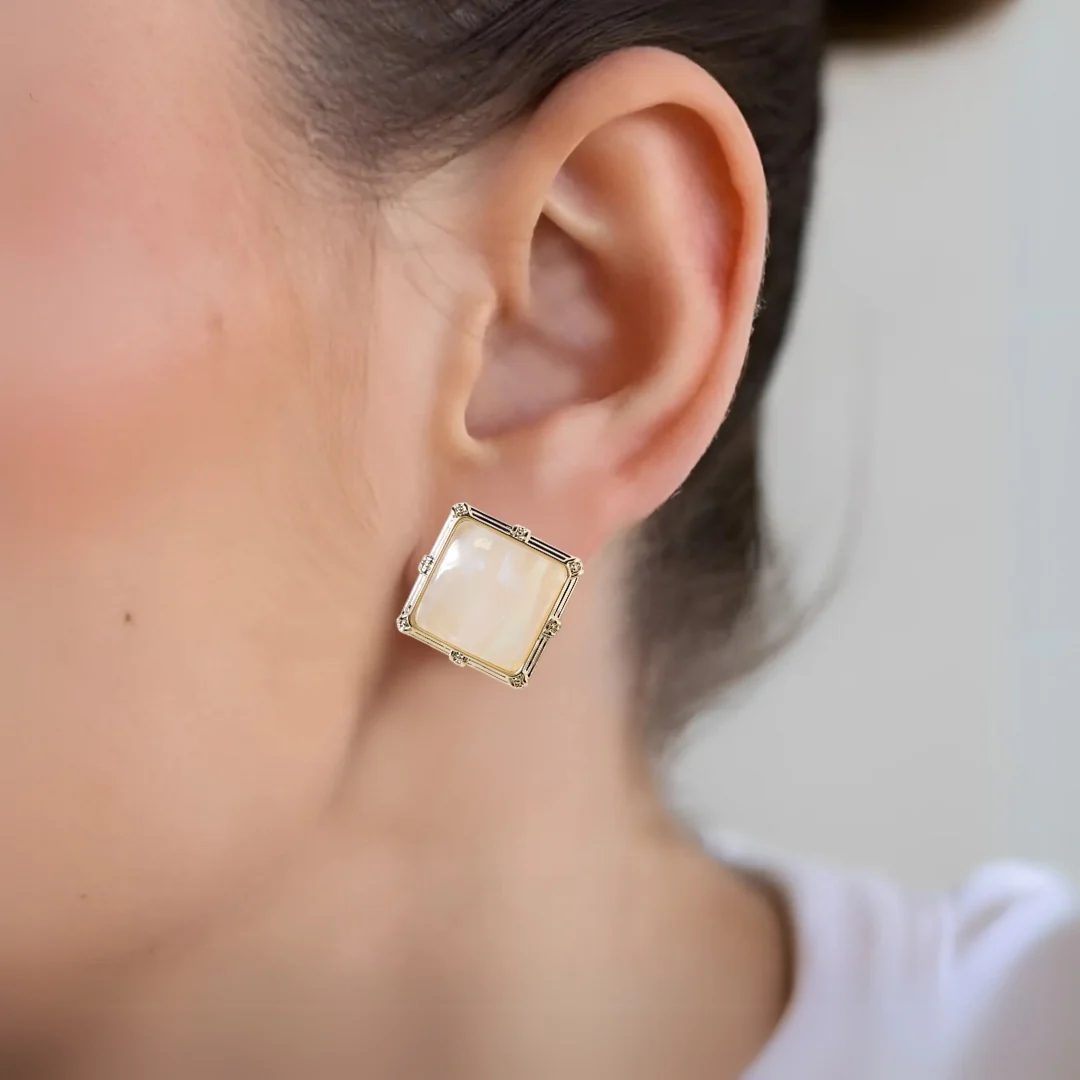 Marble Gemstone Square Stud Earrings - Image 5