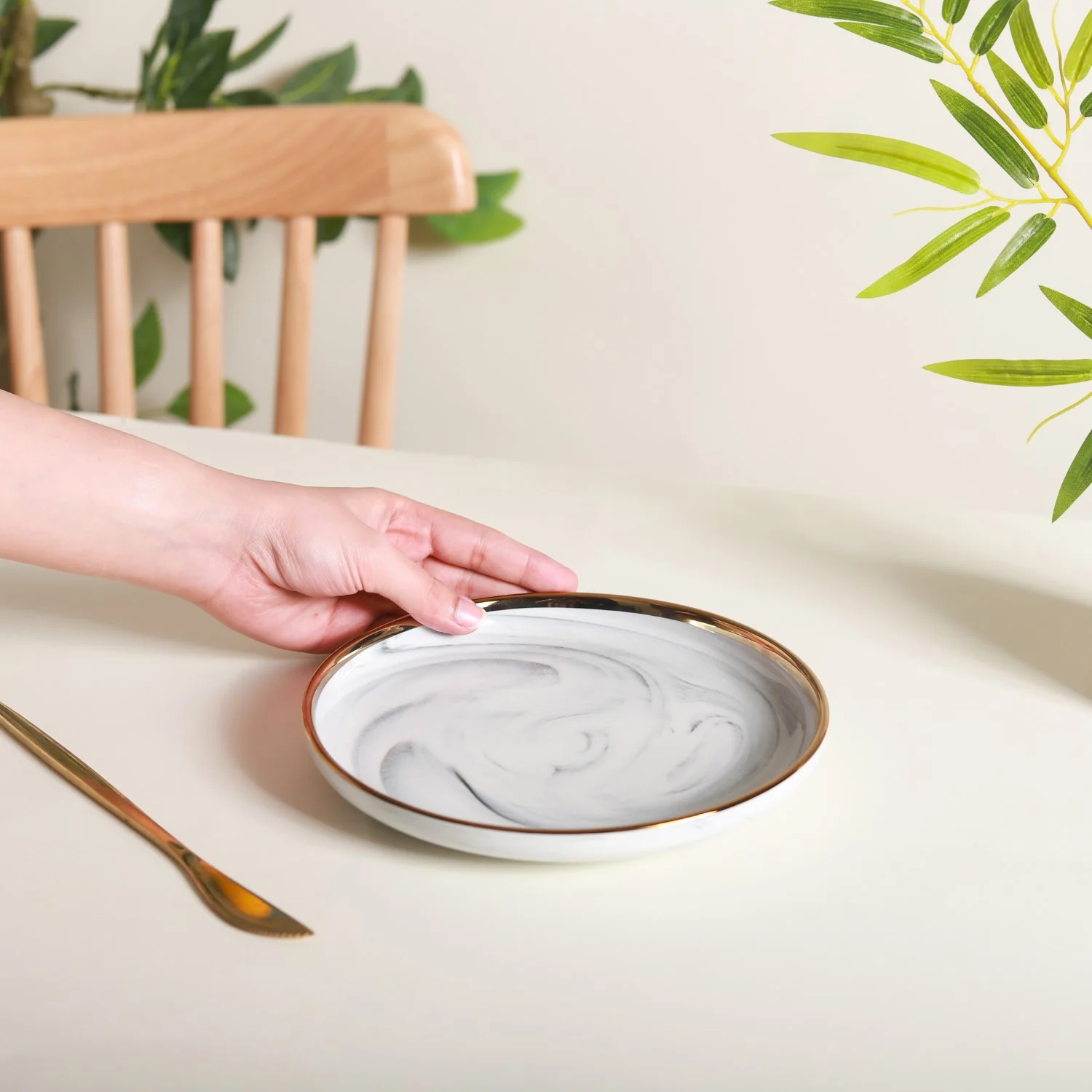 Marble Patterned Ceramic Side Plate Grey 7 Inch - Image 2