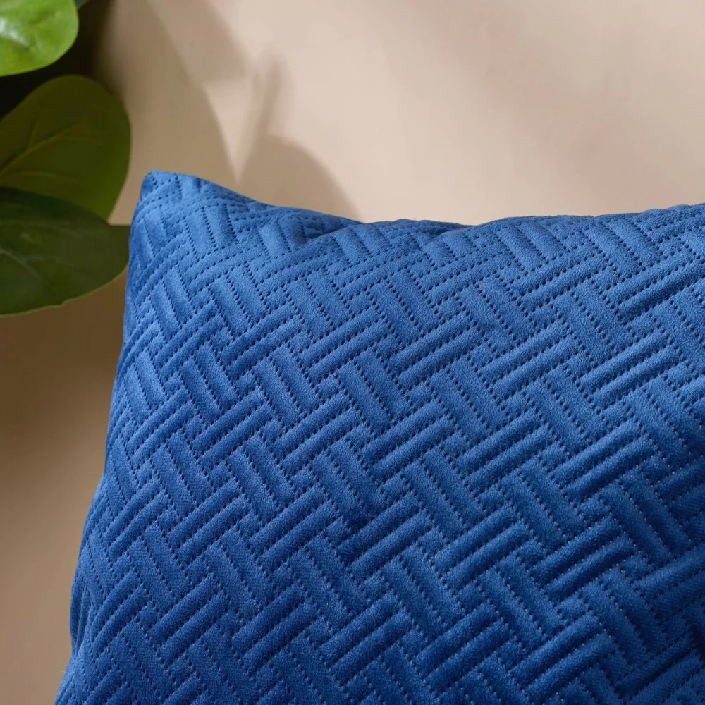 Marilee Blue Quilted Velvet Cushion Cover 16 x 16 Inch - Image 5