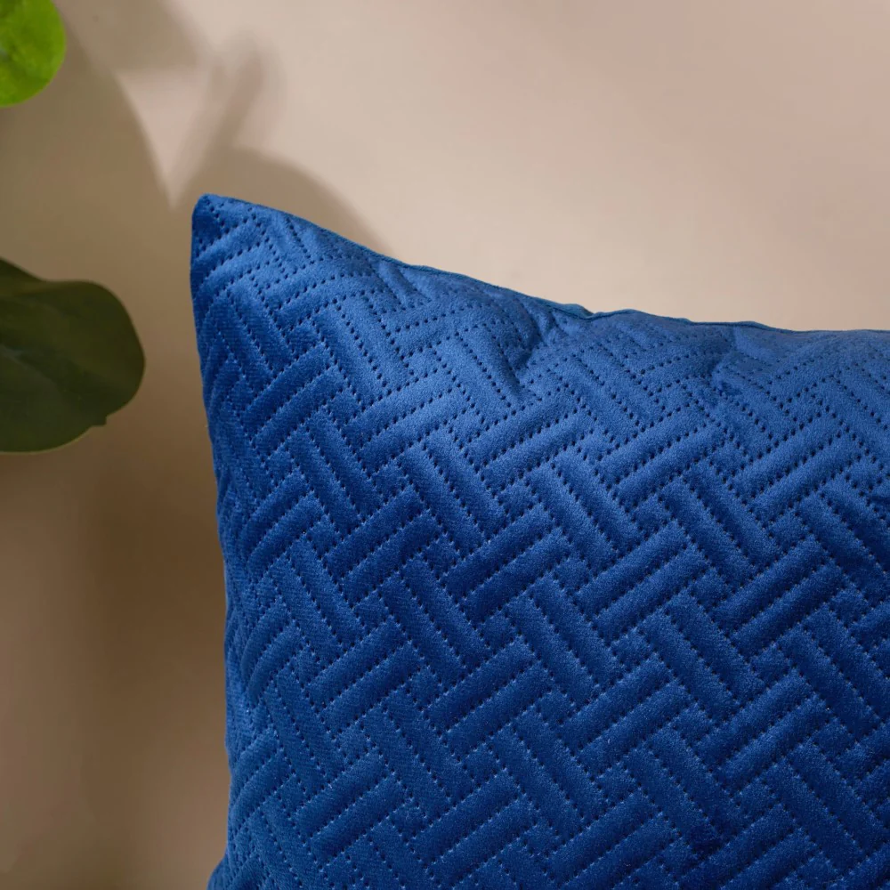 Marilee Blue Quilted Velvet Cushion Cover 16 x 16 Inch - Image 8