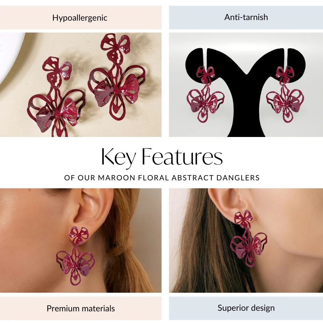 Maroon Floral Abstract Danglers - Image 4