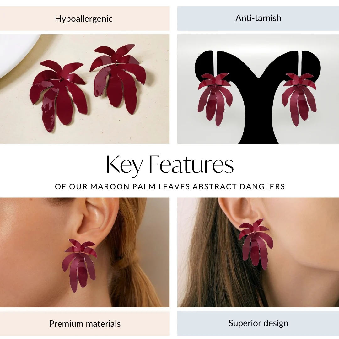 Maroon Palm Leaves Abstract Danglers - Image 4