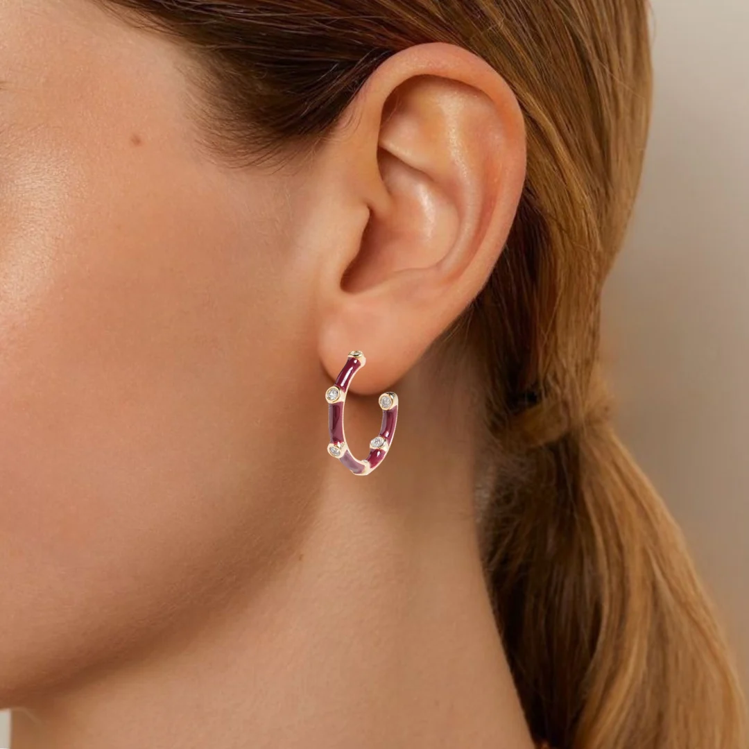 Maroon Studded Hoops - Image 2