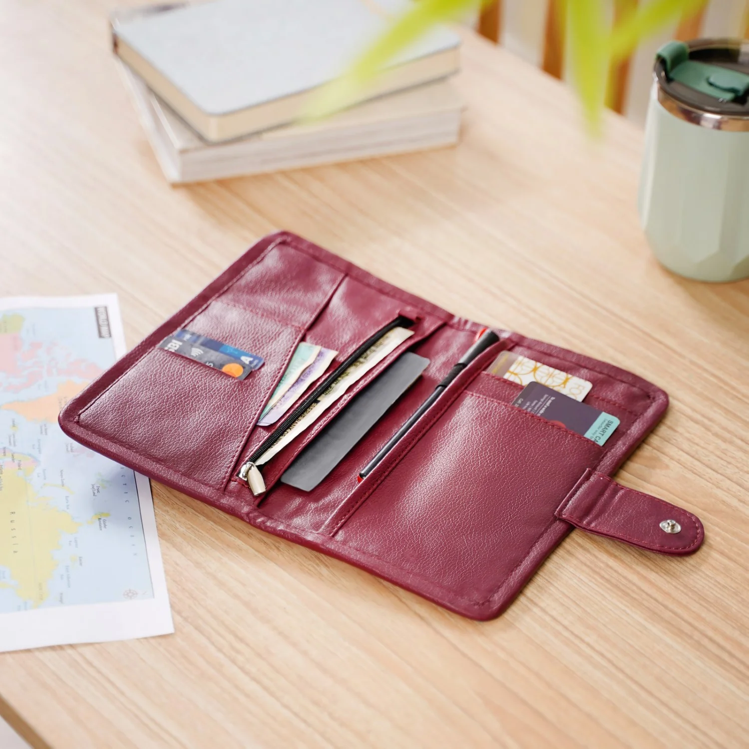 Maroon Travel Passport Wallet - Image 6