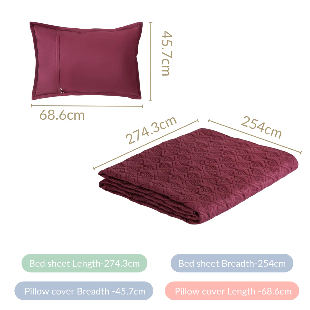 Marsala Embroidered 210TC Cotton Bed Cover With 2 Pillow Covers - Image 8