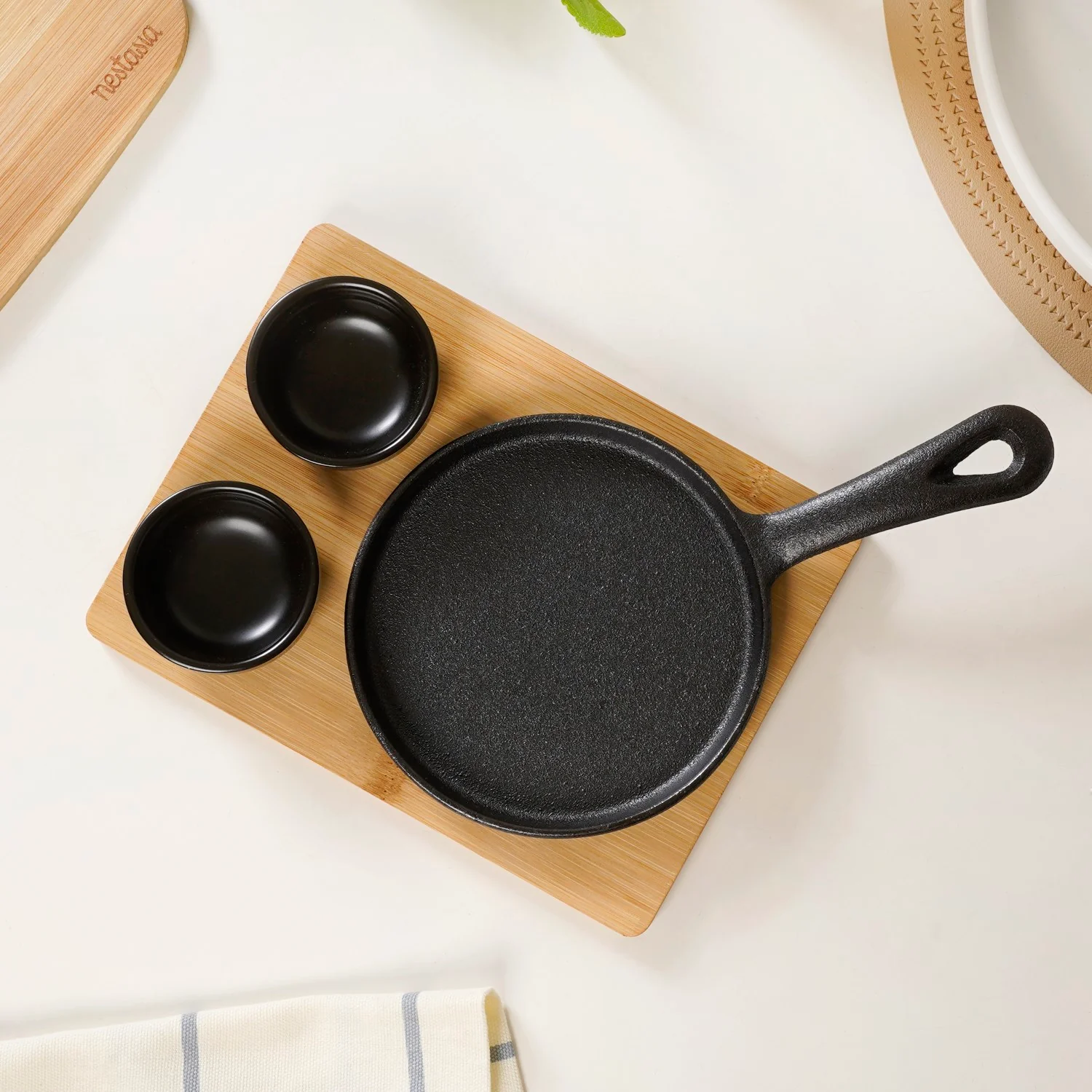 Matte Black Sizzler Pan Dip Bowl Tray Set Of 4 - Image 6