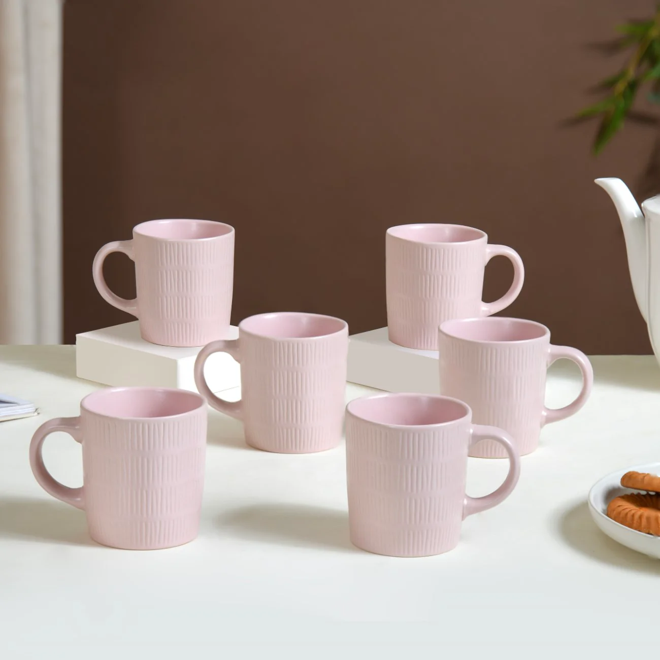 Matte Pink Ceramic Mug Set Of 6 220ml - Image 9