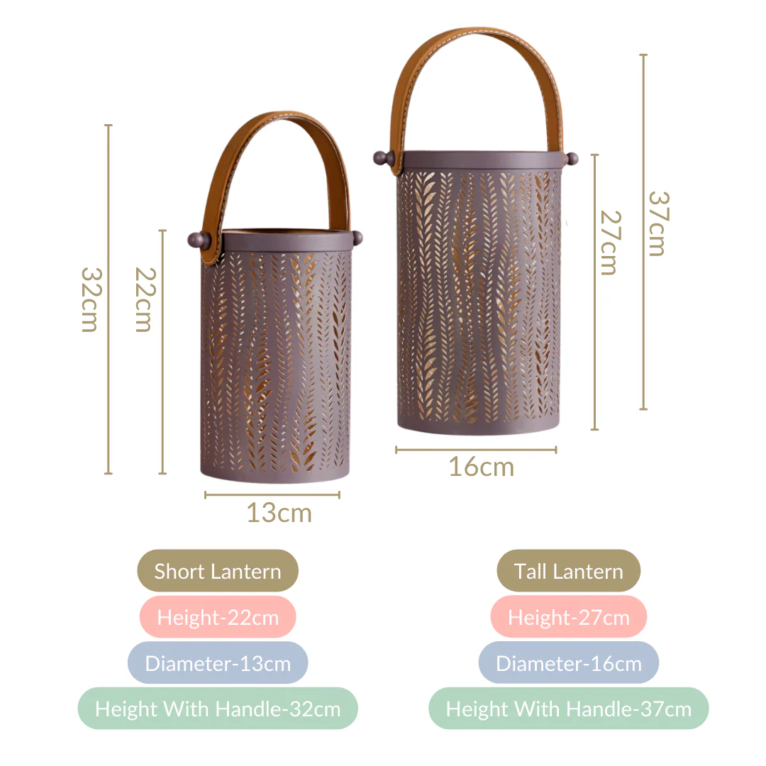 Matte Taupe Leaves Cutwork Metal Lantern Set Of 2 - Image 5