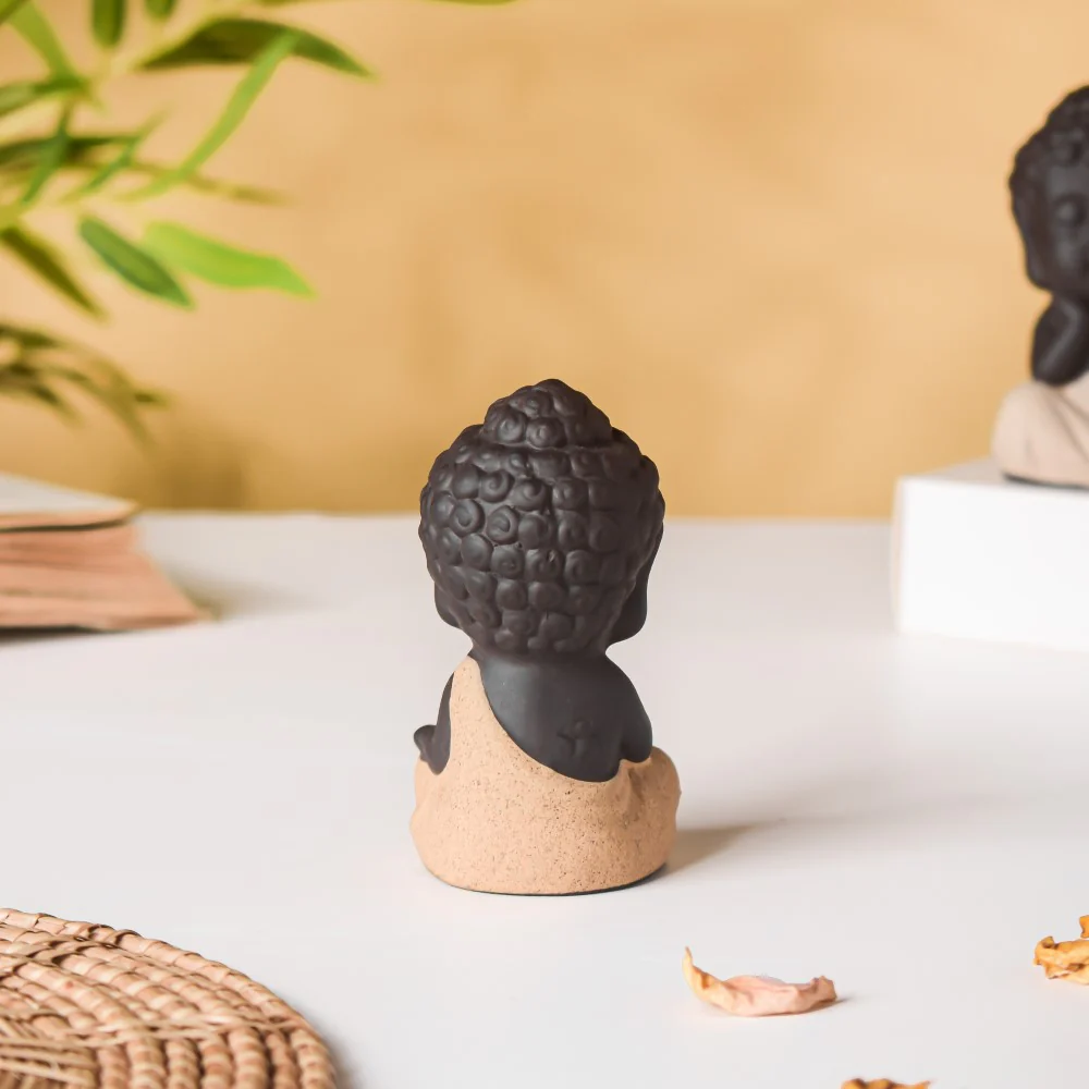 Meditating Monk Clay Showpiece Small Beige - Image 5