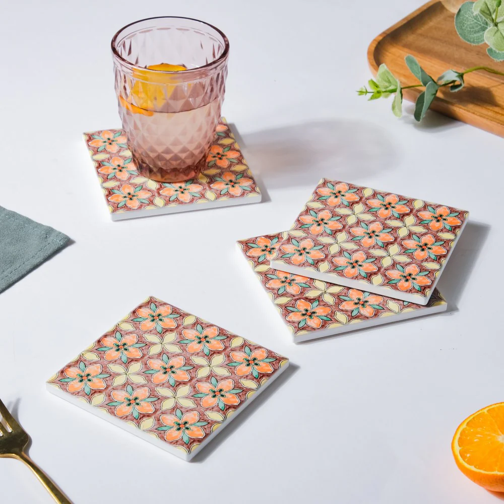 Mediterranean Matte Square Ceramic Coaster Set of 4 - Image 2