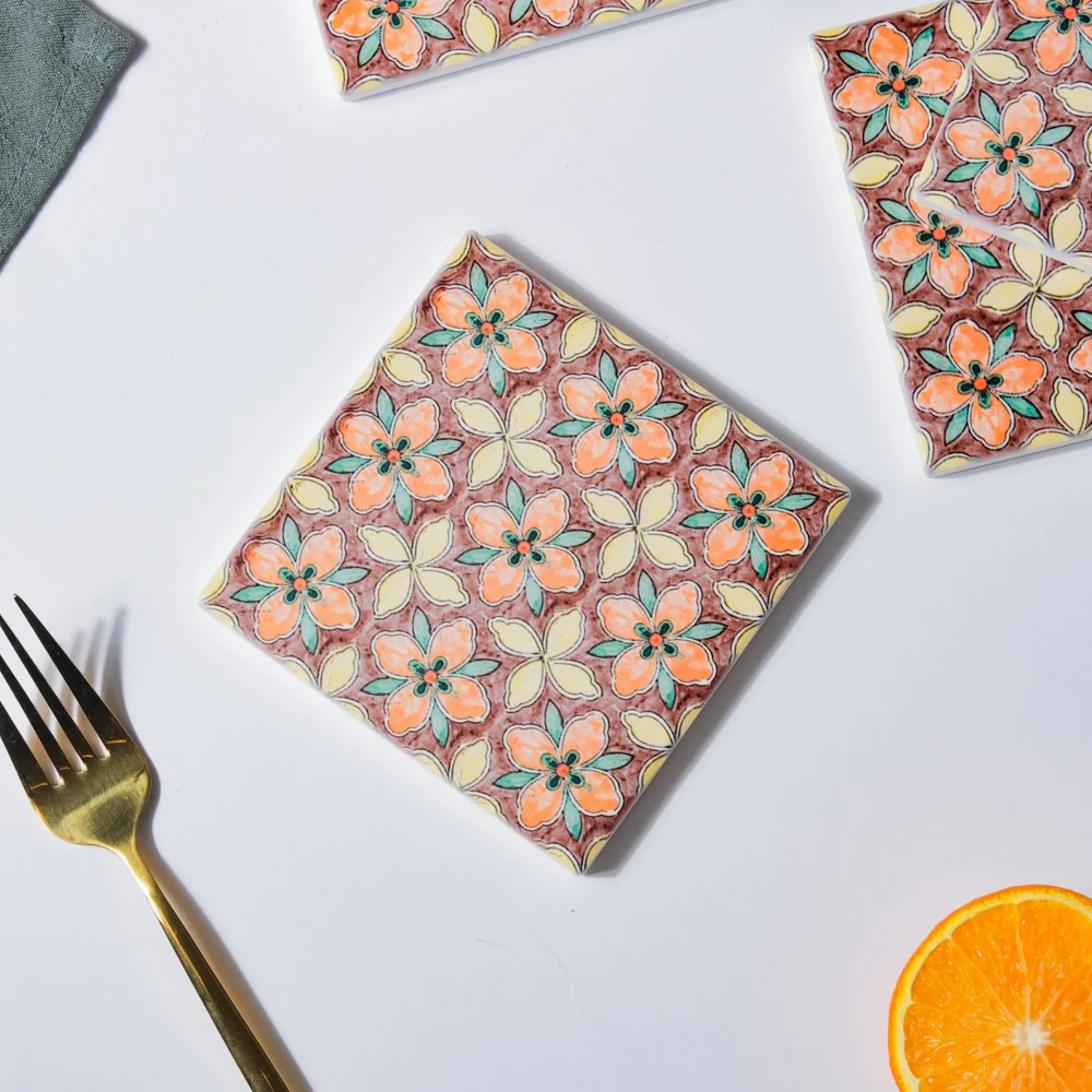 Mediterranean Matte Square Ceramic Coaster Set of 4 - Image 6