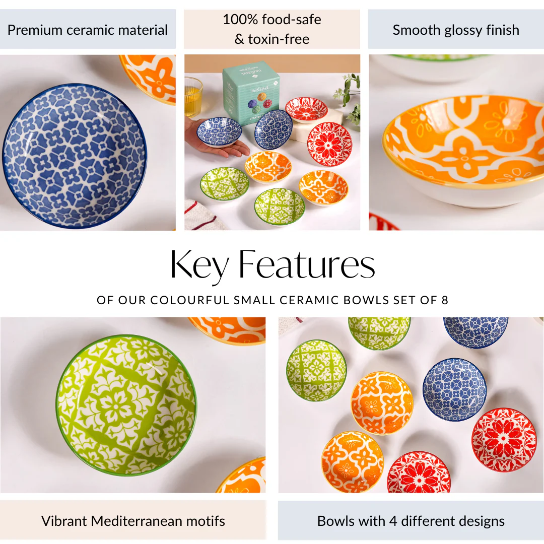 Mediterranean Vibrancy Small Ceramic Bowls Set Of 8 70ml - Image 4
