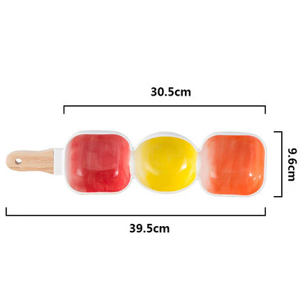 MERRY 3 part snack bowl with wooden handle - Orange, yellow & red - Image 2